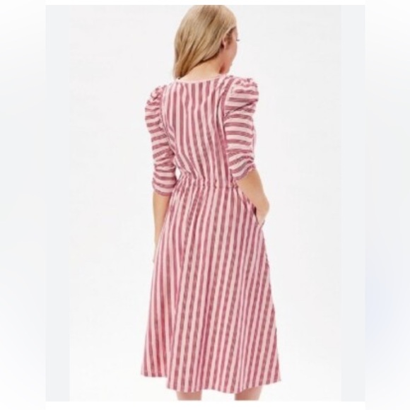 Matilda Jane Striped pink and Red heart to heart Dress pockets puff sleeve sz M - Picture 11 of 11